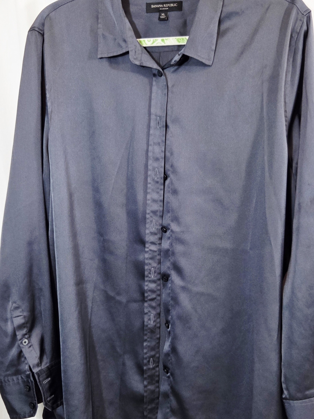 Banana Republic XL Parker Satin Tunic Button Down Shirt Charcoal Grey